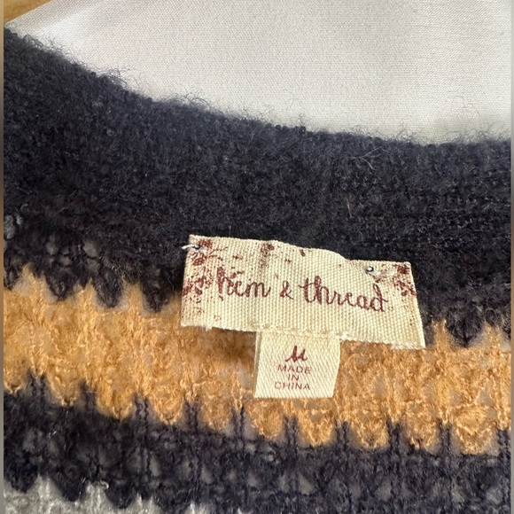 Striped Gray and Brown/Mustard Women's Sweater - Picture 3 of 4